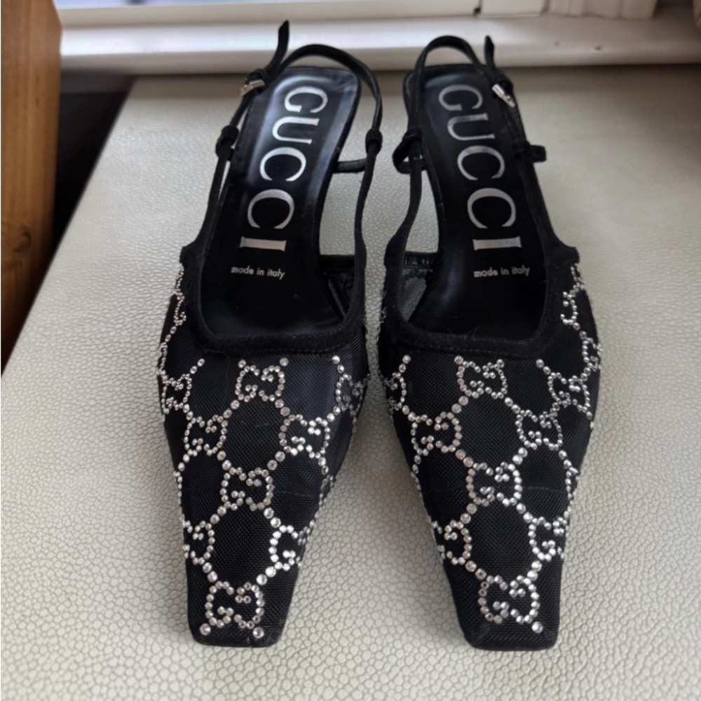 Tom GG Crystal Kitten Heel Slingback Pump